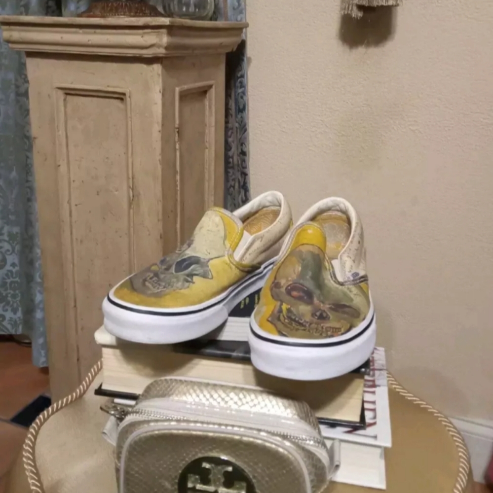 Yellow Van Gogh by Vans Skull Slip-Ons sz 7/6.5